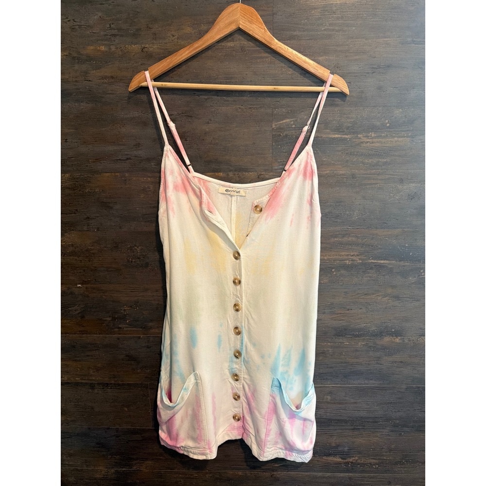 Rip Curl Women Pastel Tie Dye Button Front Romper Adjustable Straps Large